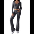 thumbnail image 1 of Conjunto Deportivo de 2 Piezas para Mujer, Camiseta de Larga, Pantalones Acampanados con Solapa, Chándal Informal, Gris Oscuro, Talla S, 1 of 8
