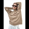 thumbnail image 3 of Suéter de Larga y Cuello Alto para Mujer, Estilo Informal, Holgado, de Punto Grueso, para Otoño e Invierno. Caqui M, 3 of 10