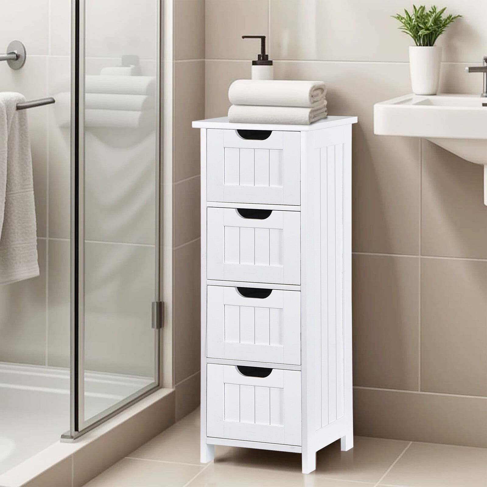 HomGarden 4 Drawers Small Bathroom Storage Cabinet Floor Side Cabinet, White