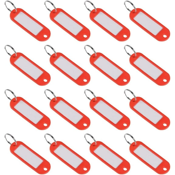 Plastic Key Tags with Split Ring Keychain ID Luggage Label Window 60x21mm, Red 16Pcs