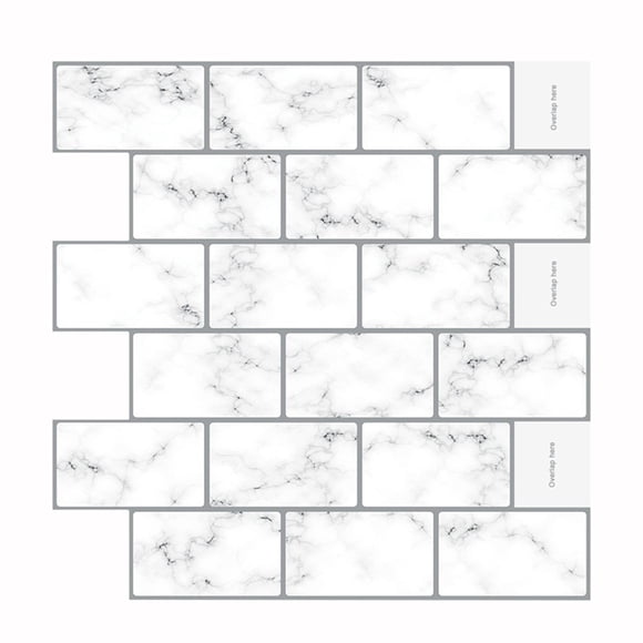 Peel and Stick Backsplash 12"x12" Marble Waterproof Backsplash Tile for Kitchen Subway Stone Self Adhesive Tile Sticker for Kitchen Bathroom Fireplace Laundry Room White