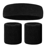Ameiqe Sweatbands Set Colorful Headband Wristband Elastic Athletic Sweat Absorbing Sweatband for Men and Women(Black)