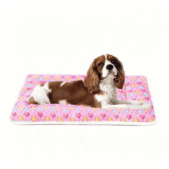 LQSEO Dog Bed Crate Pad Ultra Soft Pet Bed with Cute Star Print Washable Crate Mat for Large Medium Small Dogs Reversible Fleece Dog Crate Kennel Mat Cat Bed Liner 23 X 18" Pink