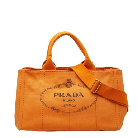 Pre-Owned Prada Canapa M Tote Bag with Triangle Logo Plate, 2-Way Shoulder Bag,... (Good)