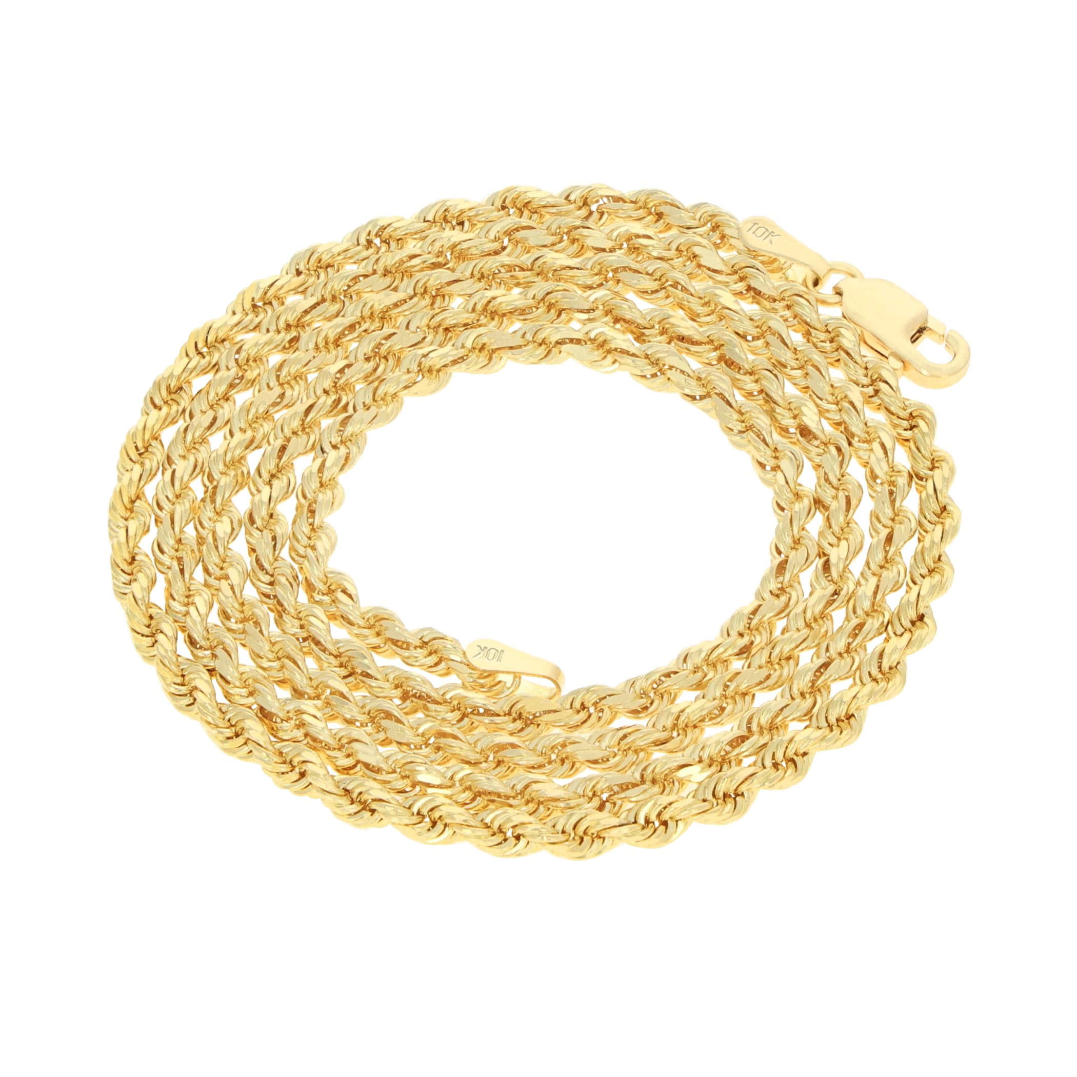 Nuragold 10K Real Yellow Gold 3mm Solid Rope Chain Diamond Cut Necklace (16"-30") Italian Jewelry for Men & Women