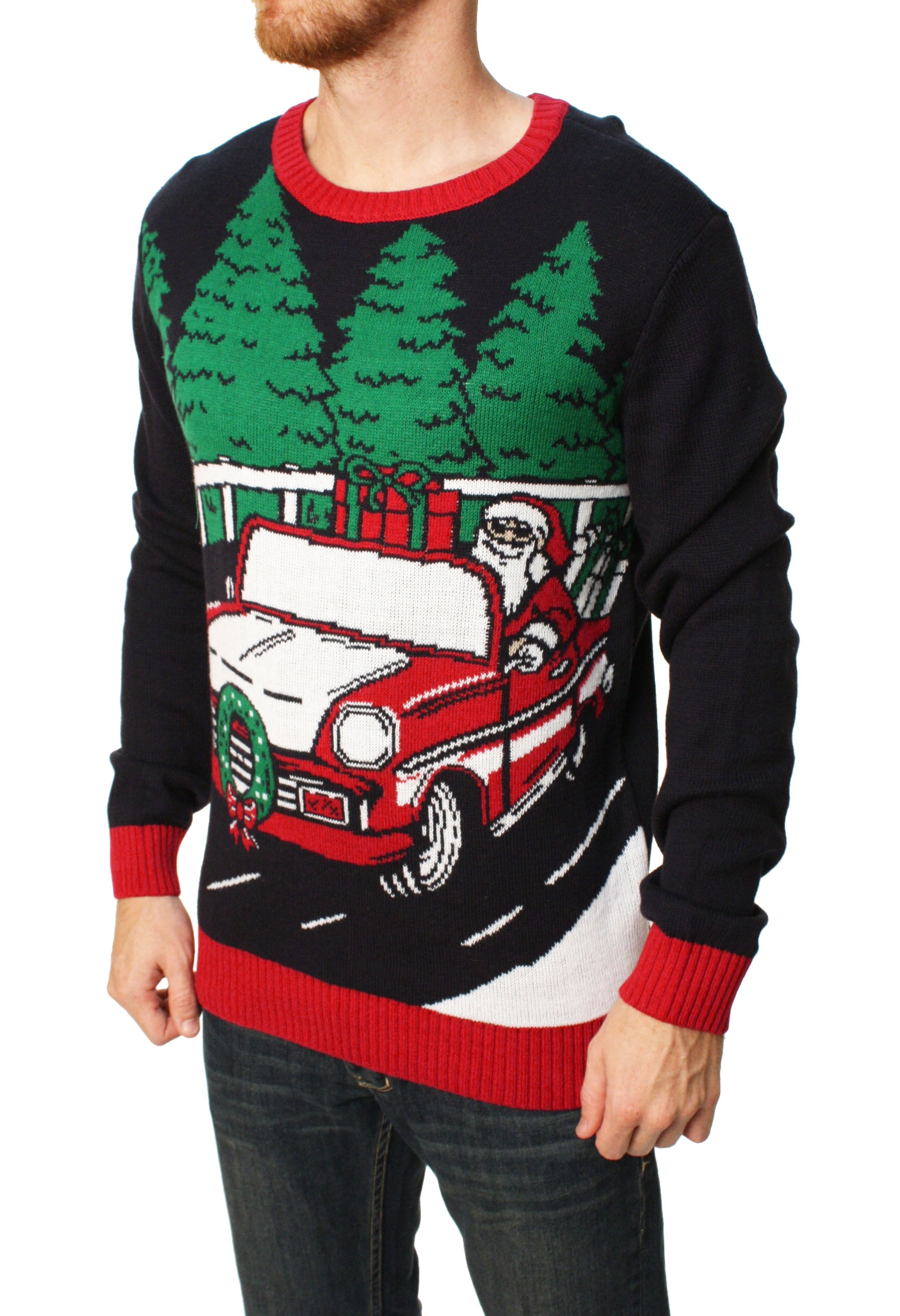Ugly Christmas Sweater - Ugly Christmas Sweater Men's Santa's Red Sled Pullover Sweater 