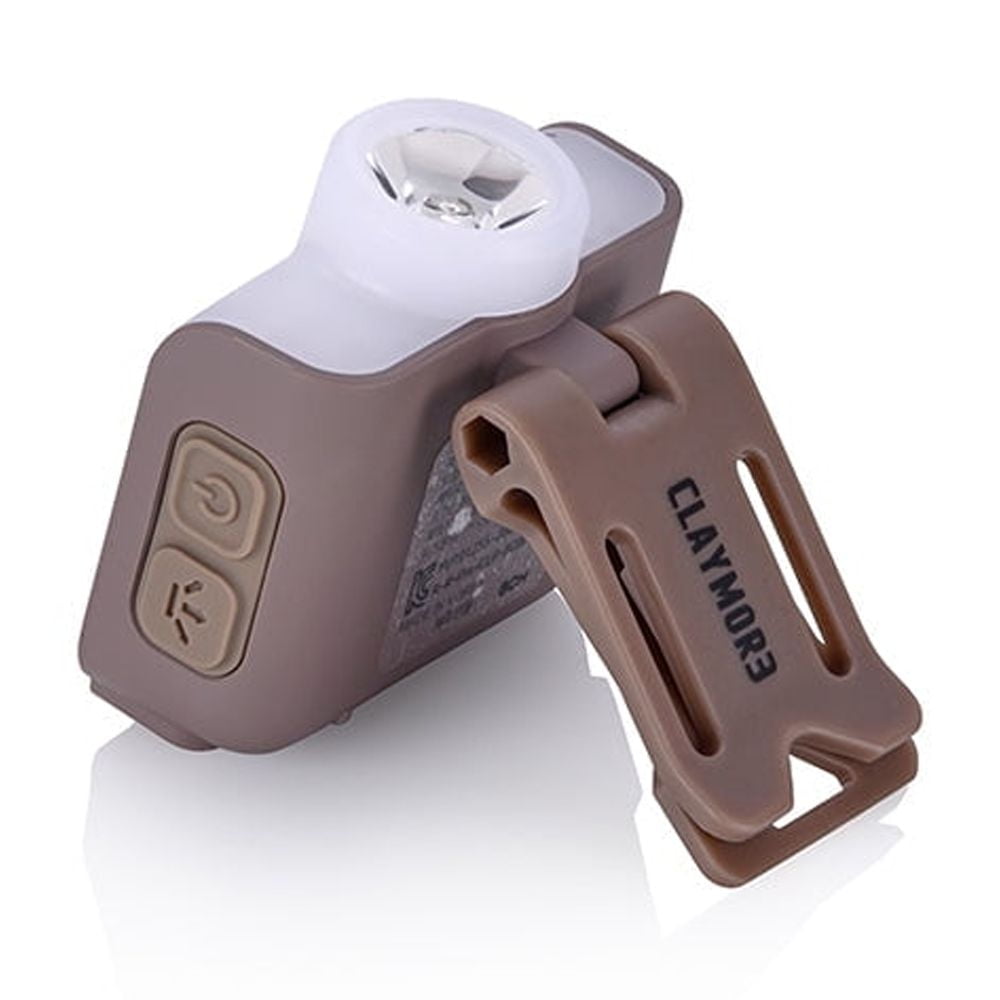 Claymore Capon 80C (Tan) - LED Rechargeable Clip-On Cap Headlamp, Lightweight Hat Light for Camping, Running, Emergency & Industrial Use, Waterproof, Hands-Free Sensor, 45 Hours Battery Life.
