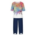 thumbnail image 4 of Teissuly Women's Casual Round Neck 5/4 Sleeve Top And Pants Digital Printing Two-piece Set, 4 of 5