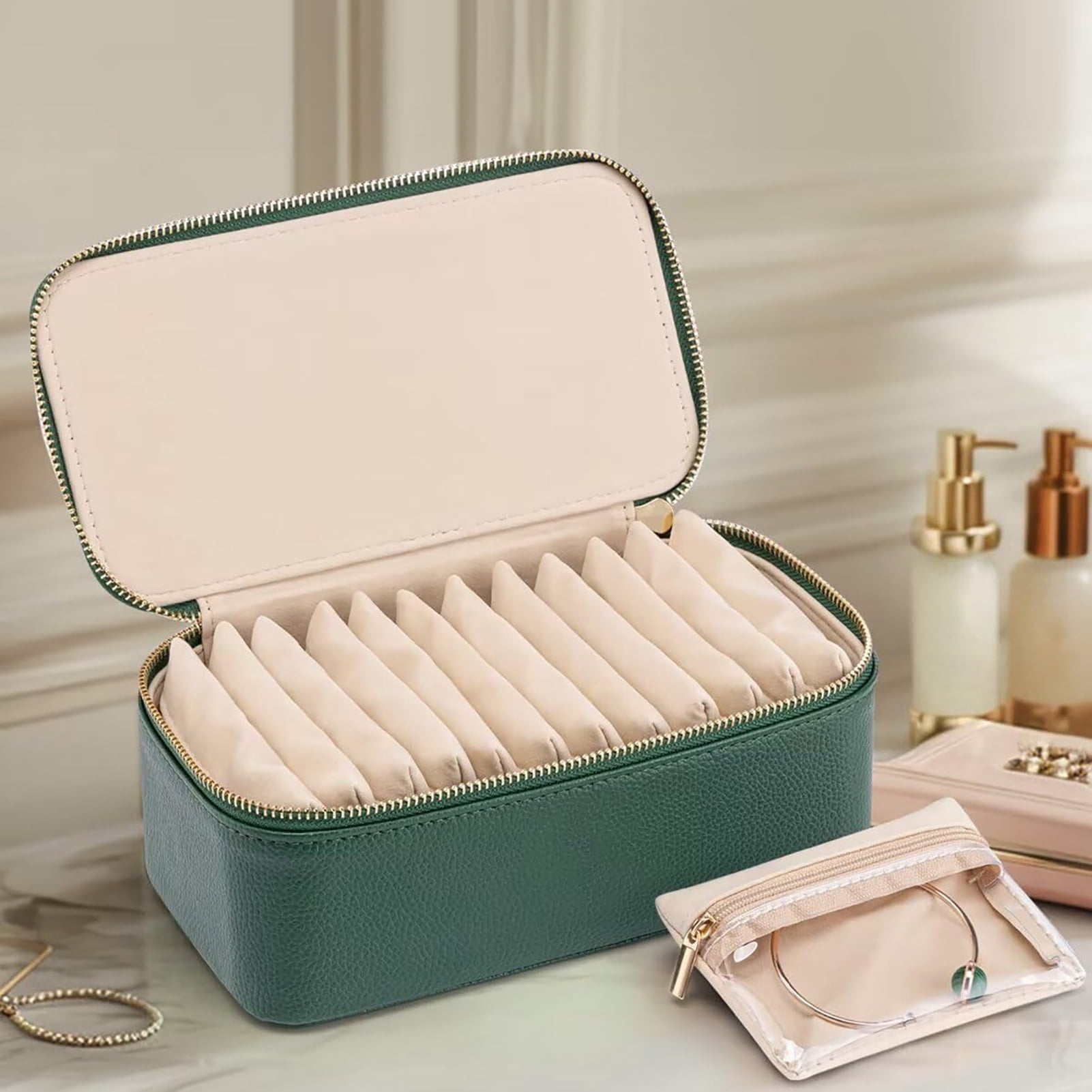 OIUR Travel Jewelry Box Large Capacity Zipper Closure Waterproof Hard Shell Soft Lining Rings Earrings Storage Organizer