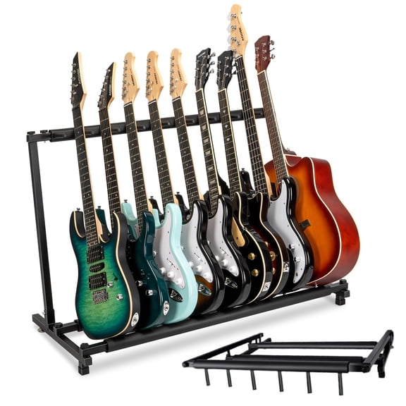AODSK Iron Guitar Stand Multi-Guitar Display Rack Bass Folding Stand Band Stage Bass Acoustic Guitar, Black (9 Holder)