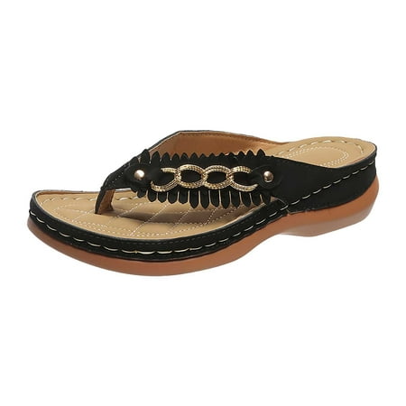 

YanHoo Orthopedic Sandals for Women Arch Support Dressy Flip Flops Sandals Summer Wedge Thong Slip On Platform Vintage Comfortable Walk Sandals Shoes