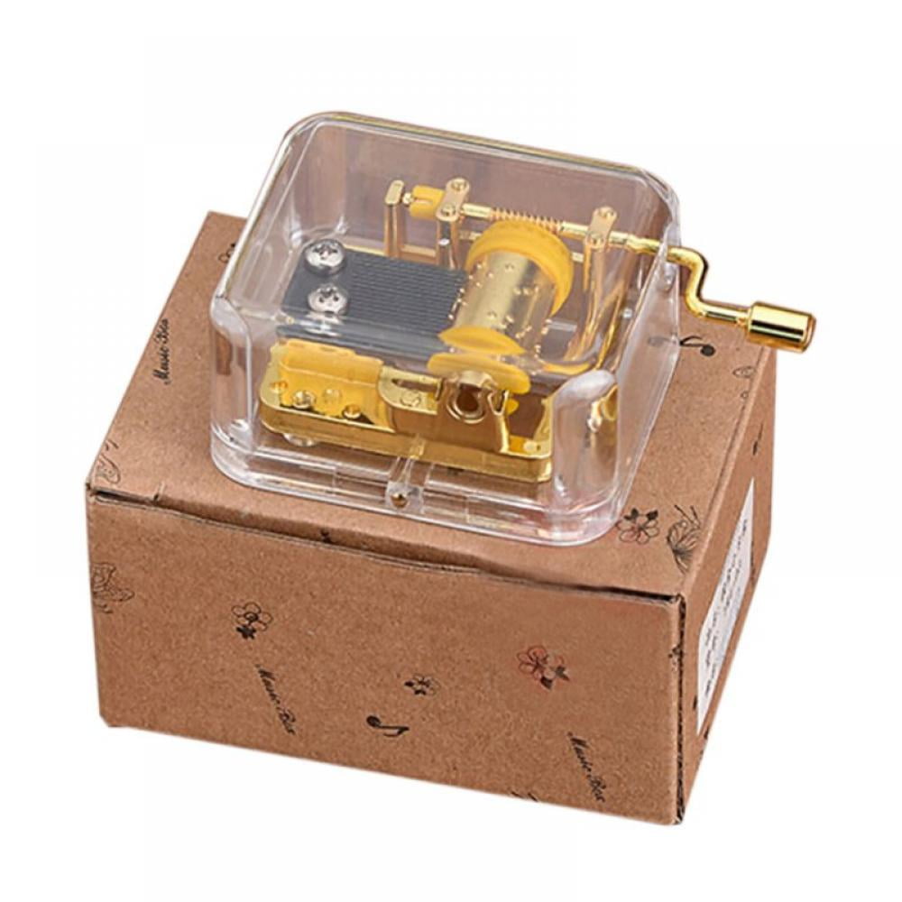 Mini Acrylic Crystal Hand Crank Gurdy Gold Movement Mechanism Music Box DIY Mechanical Hand Crank Craft Gift for Wedding/Valentine/Christmas 