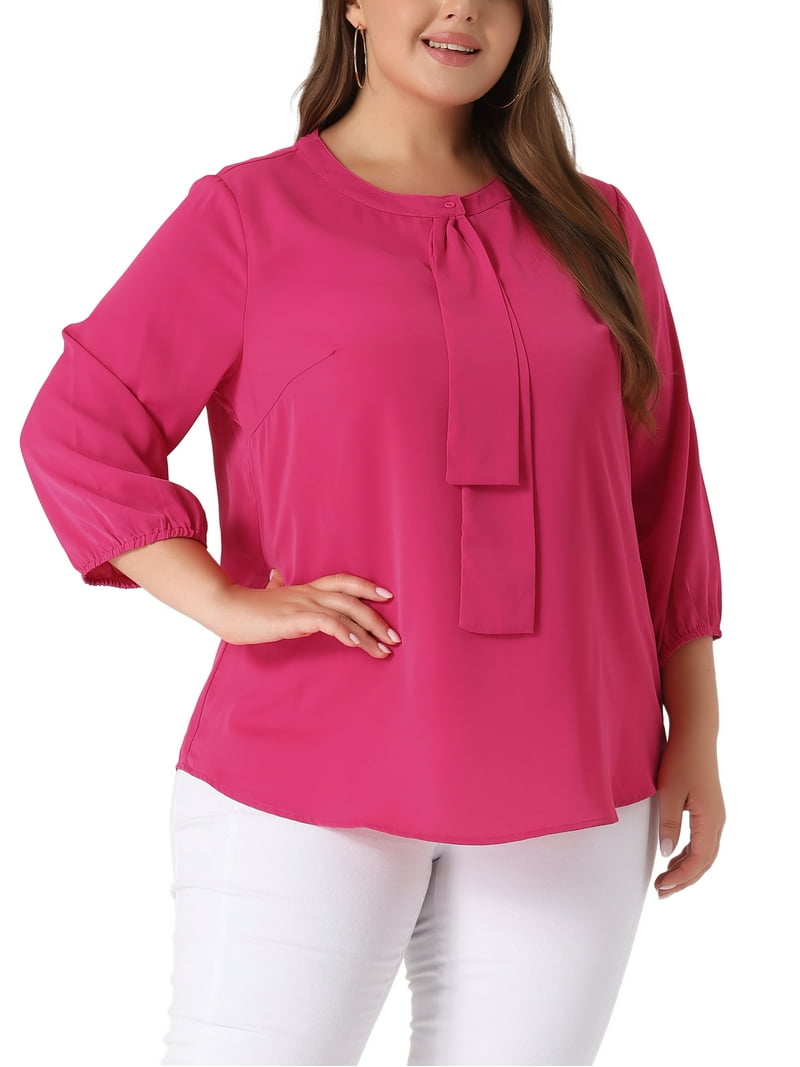Agnes Orinda Women's Plus Size Tops Work Round Neck Ruffle