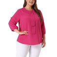 thumbnail image 4 of NOMADIC NOOK Women's Plus Size Work Formal 3/4 Sleeve Solid Chiffon Blouse 4X Hot Pink/Pink, 4 of 6