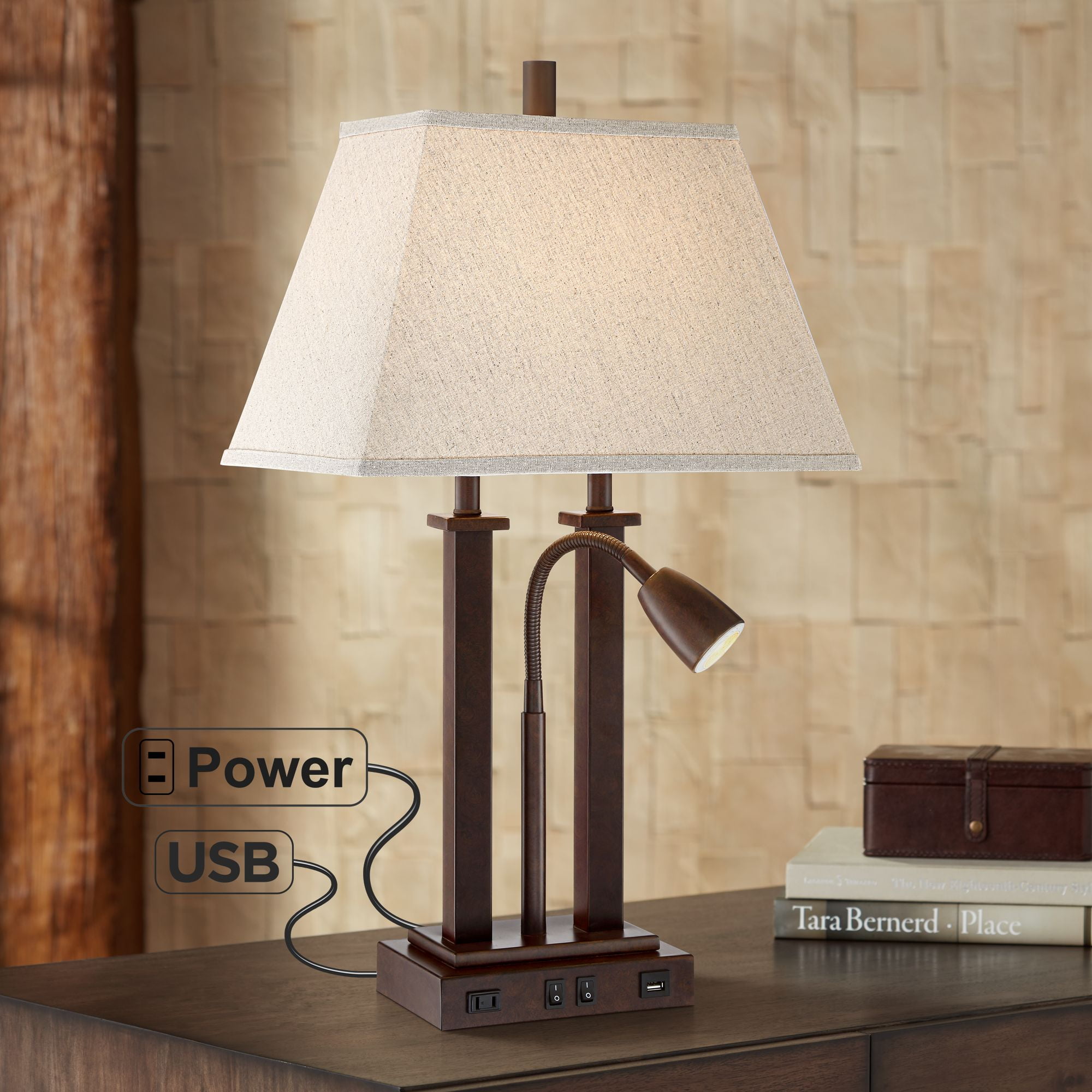 Possini Euro Design Modern Desk Table Lamp with USB Outlet Reading