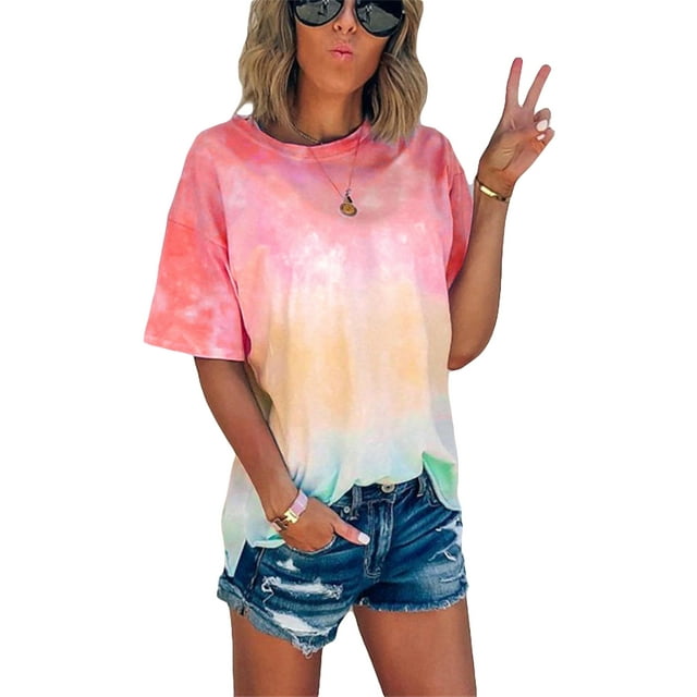 Fashnice T-shirt Femme Col Rond Tops d'Été Manches Courtes T-shirt Basique de Travail Rouge Vin 5TG