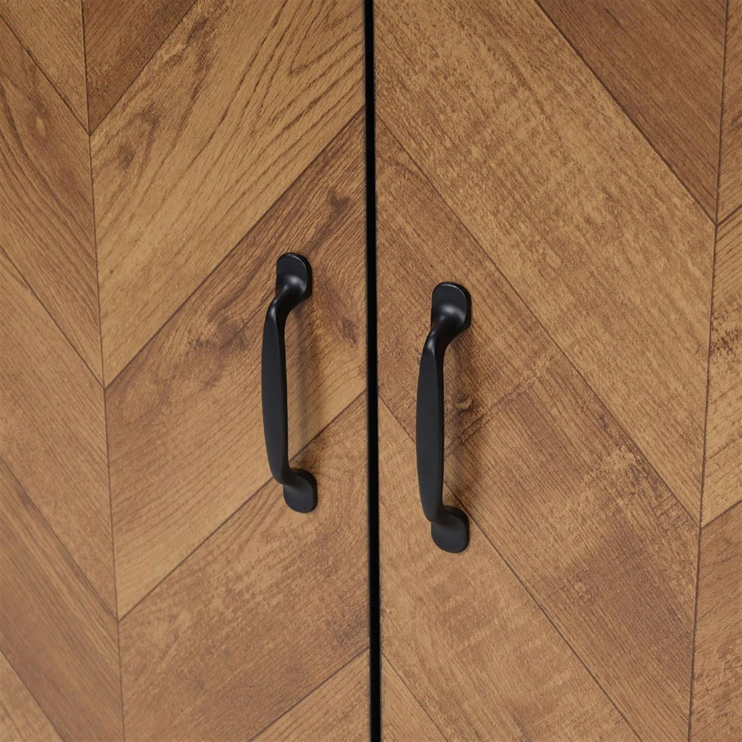 Demi Bonn Accent Cabinet with Adjustable Shelf, Kitchen Storage Cabinet with Herringbone Design, Sideboard for Living Room, Kitchen, Entryway, Black