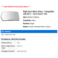 thumbnail image 2 of Right Door Mirror Glass - Compatible with 2011 - 2014 Ford F-150 2012 2013, 2 of 2
