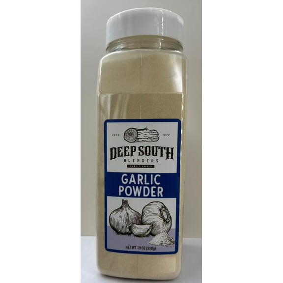 Deep South Brand Fresh Garlic Powder Packed in 19 oz Large Resealable Plastic Jars. Single Fresh Spice.