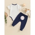 thumbnail image 5 of Bagilaanoe 2pcs Newborn Baby Boys Holiday Outfits Pants Set Striped Letters Short Sleeve Romper Tops + Leggings 3M 6M 12M 18M Infant Casual Clothes, 5 of 8