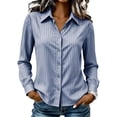 thumbnail image 5 of THNCYX Striped Button Up Long Sleeve Shirts For Women Collar Pocket Casual Work Office Blouses Soft Comfort Womens Tops Professional Look, 5 of 9