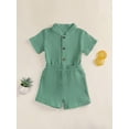 thumbnail image 5 of BemeyourBBs Toddler Baby Boy Summer Clothes 2 Pieces Cotton Linen Outfit Solid Color Mock Neck Short Sleeve Button Down Shirt and Shorts Set, 5 of 9