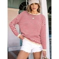 thumbnail image 2 of Womens Sweaters Long Sleeve Crew Neck Color Block Striped Casual Knitted Pullover Tops Red XXL, 2 of 7