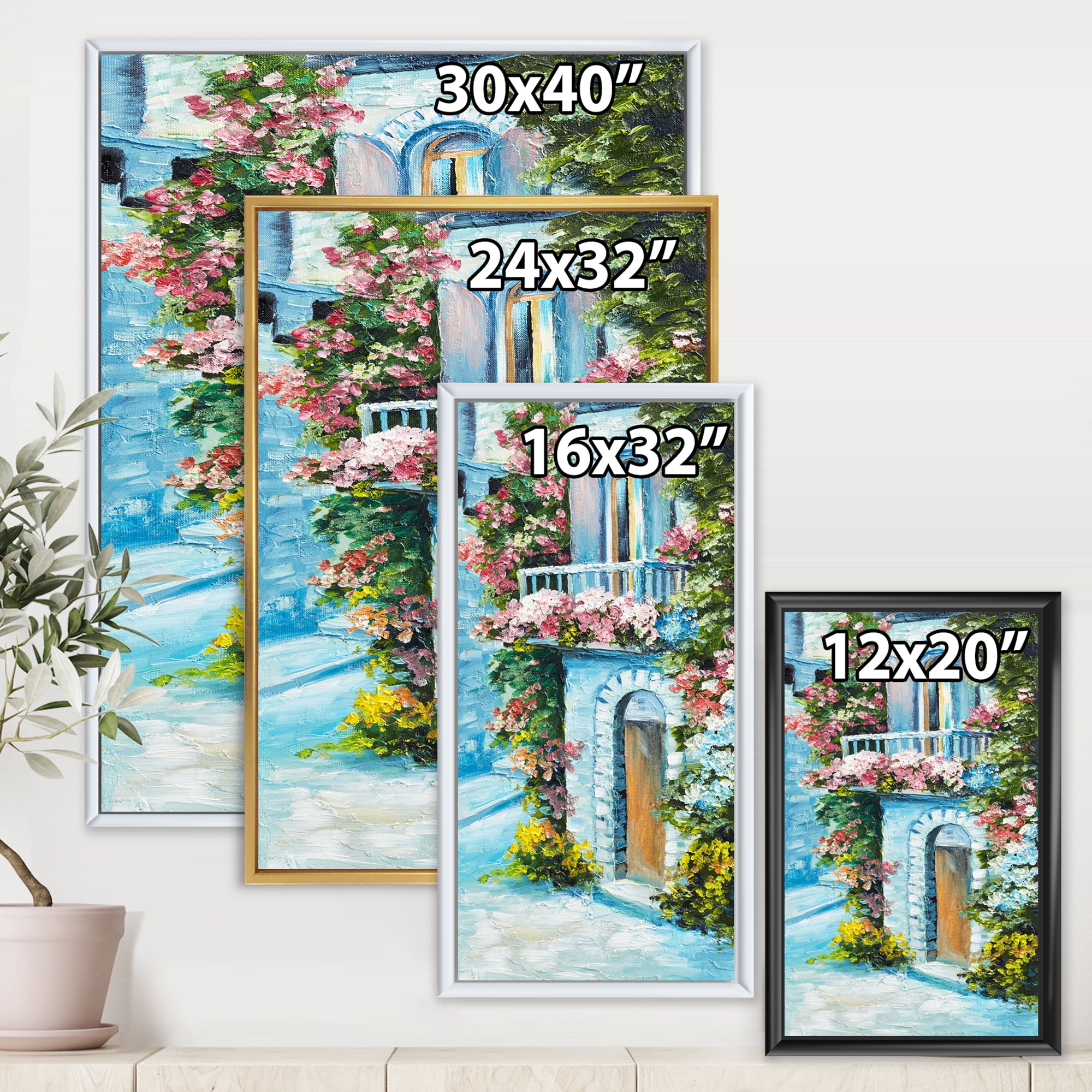 Designart 'House With Colorful Flowers Near The Sea II' Traditional Framed Canvas Wall Art Print