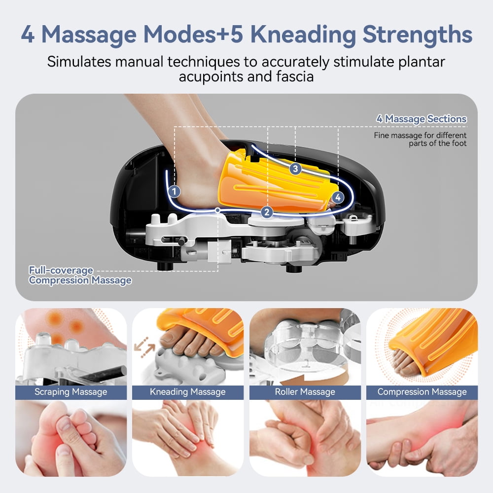 Foot Massager with Heat, Caveen Shiatsu Feet Massager Machine with 4 Modes & 5 Intensities, Auto-off Timers, Relax for Home or Office, Black