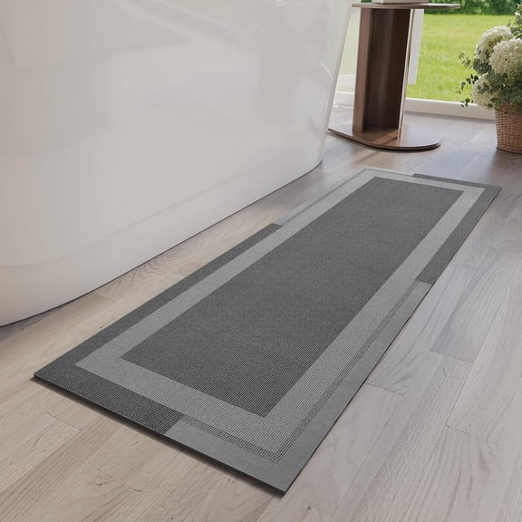 Non Slip Rubber Backing Bath Mat, Quick Dry Super Absorbent Washable Dark Gray 17"x47" for Bathroom Floor Bathtub Shower Sink