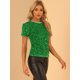 thumbnail image 2 of Blusa de fiesta de manga corta con cuello redondo y lentejuelas de terciopelo Allegra K Verde XS, 2 of 6
