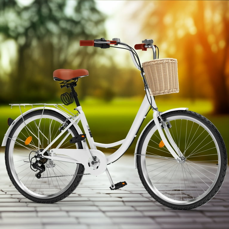 Dextrus 26 Inch Beach Cruiser Bike for Women 7 Speed Commute Bike for Adults Womens Bicycle with Adjustable Seat in White Walmart