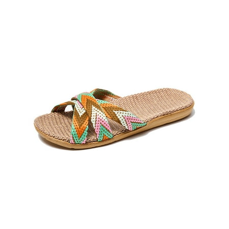 

Zodanni Unisex Flat Sandals Linen Slides Beach Slide Sandal Floor Shoes House Casual Summer Orange A 6-7