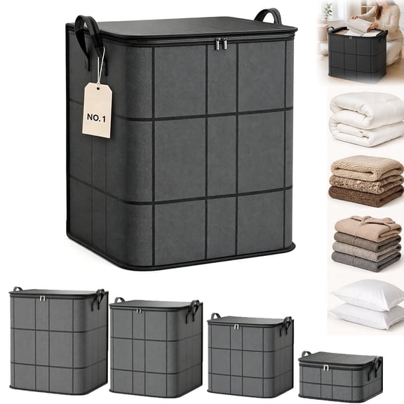 Spacious Moving Storage Bin Blanket Storage Bags With Zipper & Handles,Foldable Large-Capacity Fabric Zippered Organizer for Quilts,Bedding Clothes,Dust-Proof & Washable (S)