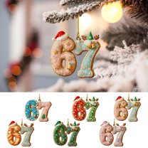 WKSCLPAI Christmas 67 Ornament Funny 67 Meme Ornaments 2D Acrylic Xmas Tree Hanging Decorations - Cute Gingerbread Festive Decor Gift for Woman with Refined & Humor