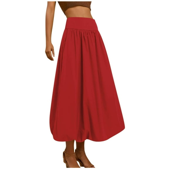 Ediodpoh Women's Skirts Maxi Skirt Elastic Waist A Line Long Puff Skirt with Ruffle Hem Balloon Skirt Design for Women Maxi Skirts RD2 M
