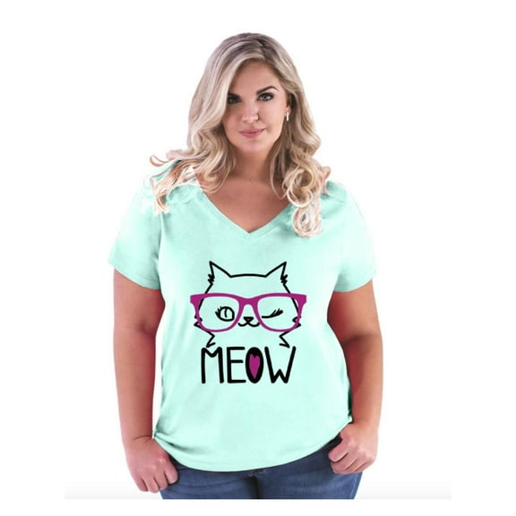 Women's Plus Size V-neck T-Shirt - Meow Cute Cat Kitty