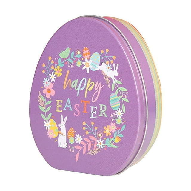 Easter Eggs Gift Box 4.3x3.5in Iron Rabbit Pattern Candy Storage Container Holiday Decorative Multicolor Chocolate Box (4 Styles - D)