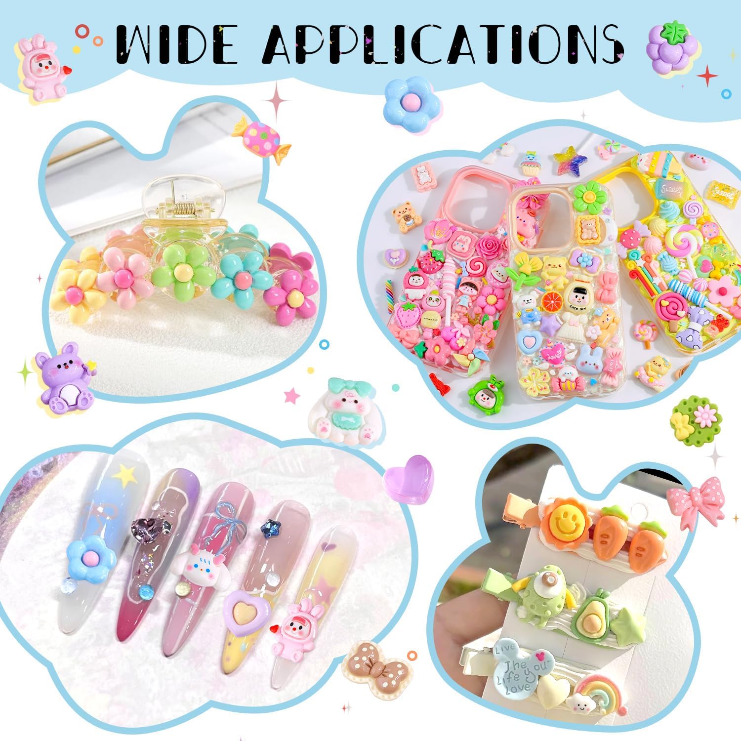 MEC 100Pcs Green Slime Charms Assorted Cute Decoden Embellishments, Kawaii Slime Accessories,Candy Heart Bear Bulk Flatback Resin Charm for Phone Junk Cases,Scrapbooking Crafting & DIY Decoration
