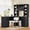 Black, variant on L-Shaped Computer Desk with Power Outlet & Storage Cabinets, 2 Drawers 11 Open Shelves 1 Flip Shelf, Large Corner Workstation for Home Office Study Living Room, Black,Ships 2 Pkgs