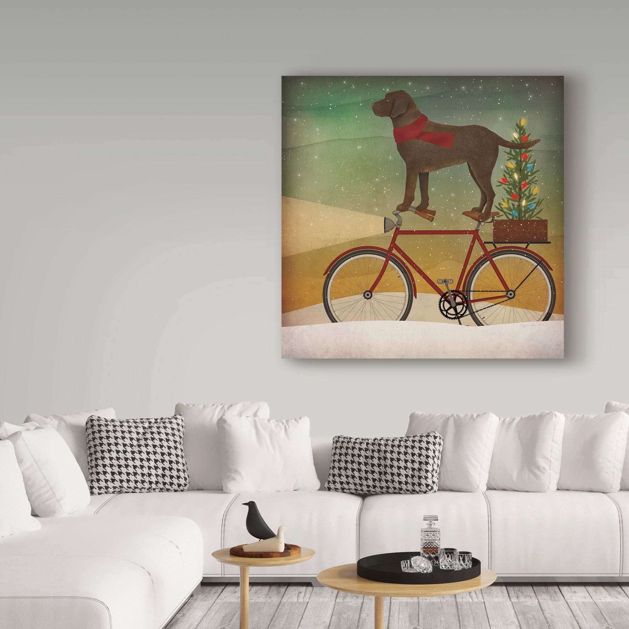 Trademark Fine Art 'Brown Lab on Bike Christmas' Canvas Art by Ryan Fowler