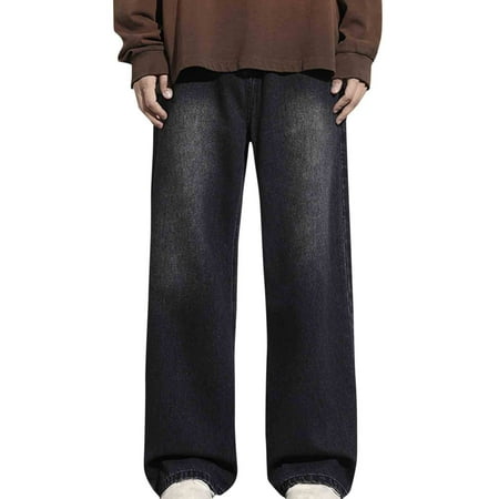 FNFYFH Mens Baggy Hip Hop Jeans Wide Leg Streetwear Jeans Loose Fit Y2K Skater Denim Pants
