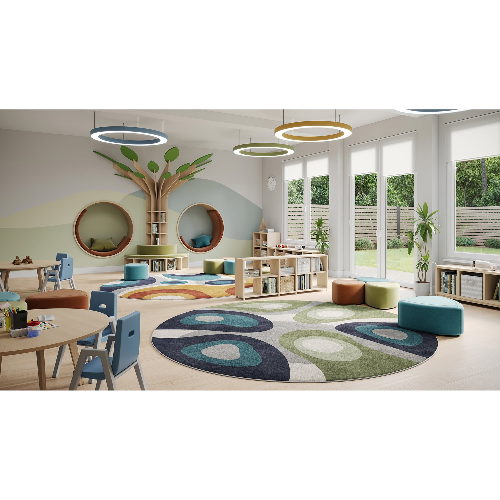 Peaceful Meadow 5'4" Round Area Rug in Color Multi
