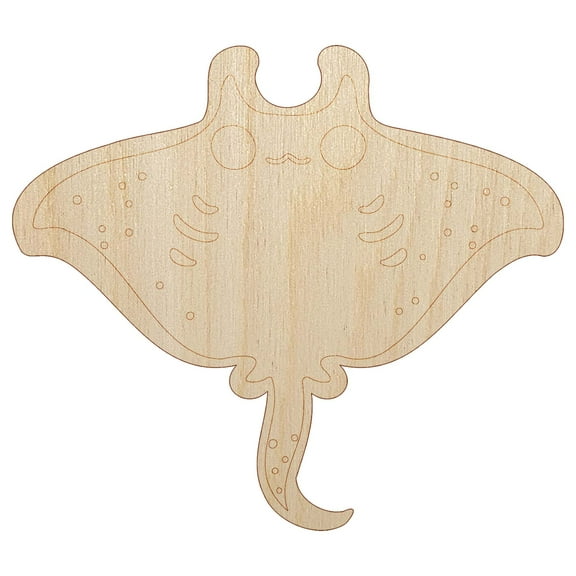 Sweet Kawaii Chibi Manta Ray Wood Shape Unfinished Piece Cutout Craft DIY Projects - 4.70 Inch Size - 1/8 Inch Thick