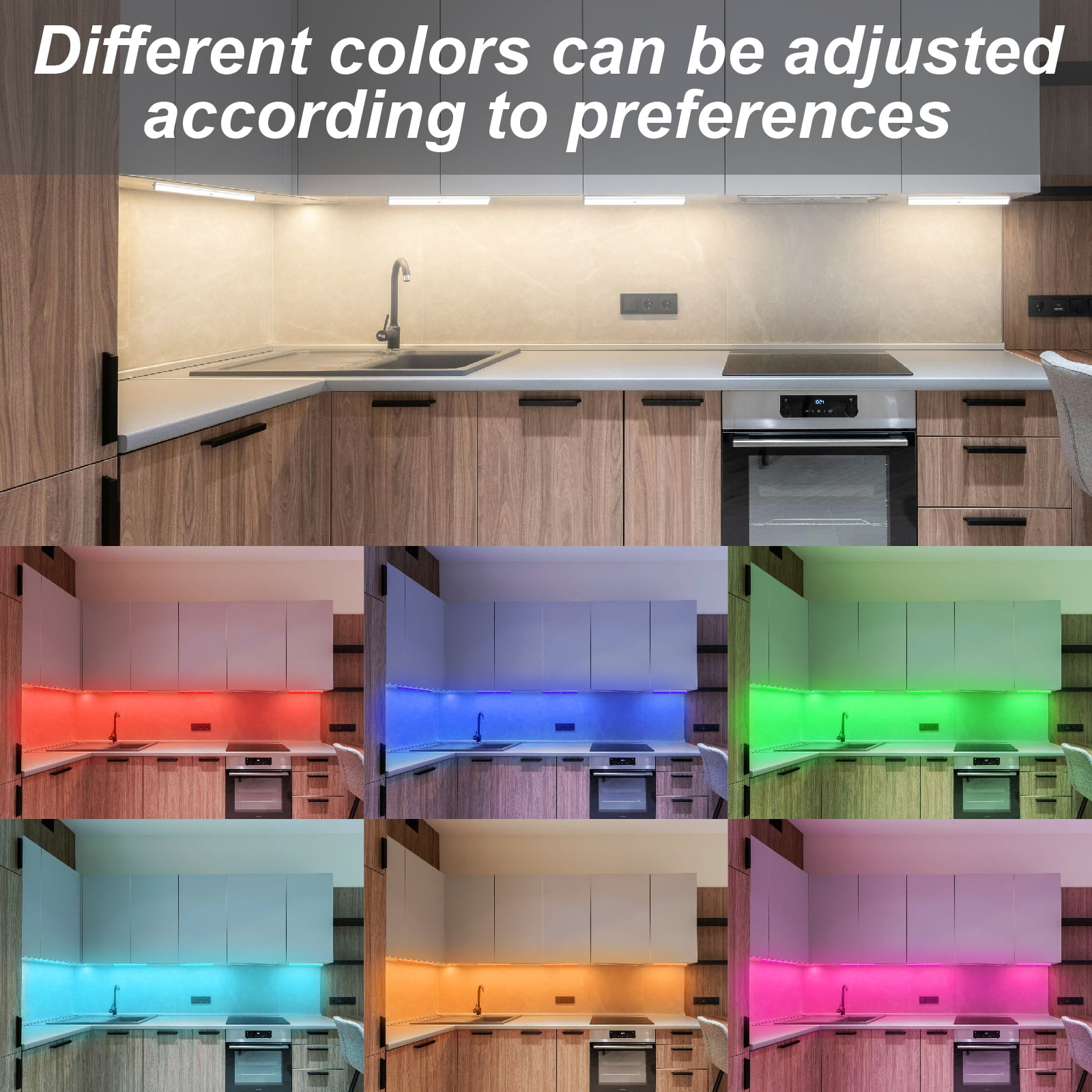 Lepotec 9.88Inch Wireless RGB Motion Sensor Cabinet Light: 300lm Brightness, 8 Vibrant Colors for Customized Closet and Under Cabinet Illumination