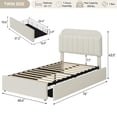 thumbnail image 4 of ChaoLink Twin Bed Frame for Kids, Upholstered Platform Bed with 2 Large Storage Drawer and Bookcase Headboard, Noise-Free, Easy Assembly, No Box Spring Needed, 4 of 6