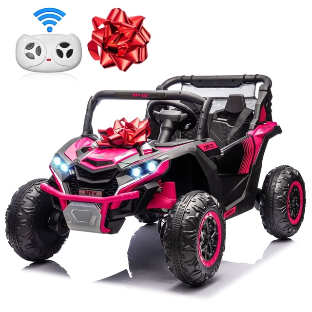 Joyracer 24 Volts Jouet UTV à Chevaucher avec 2 Places, Roues de Voiture Motorisées avec Télécommande, 3 Vitesses, Musique Bluetooth, Rose. un Véhicule Utilitaire Tout-Terrain Rose 24V à Chevaucher pour Enfants de 3 à 8 Ans, avec Phares DEL, Roues Durables et design Spacieux à Deux Places. Équipé d'Une Télécommande pour l'Orientation Parentale, Musique Bluetooth et Grand Espace de Rangement Incluant une Pochette en Maille et un Coffre Arrière. Orné d'Un Nœud Rouge Festif, Il Est Alimenté par une Batterie 24V