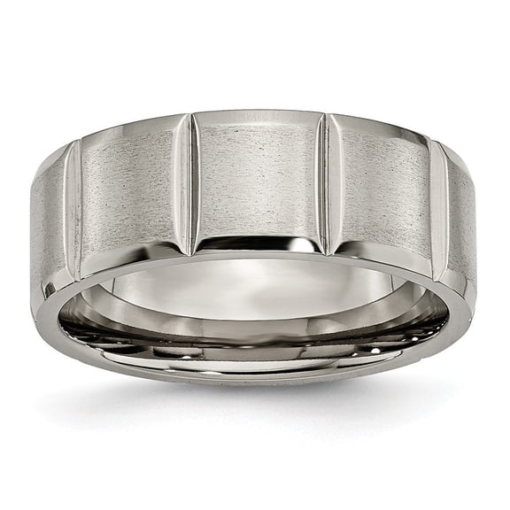 Titanium Notched 8mm Grooved Satin Band Ring - Size 12.5
