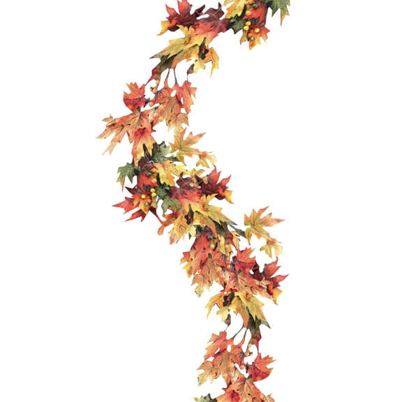 Fall Decor Artificial Maples Leaf Seeds Garland Artificial Autumn Garland Thanksgiving Decor for Home Wedding Party Christmas (Dark Maple with Seeds)