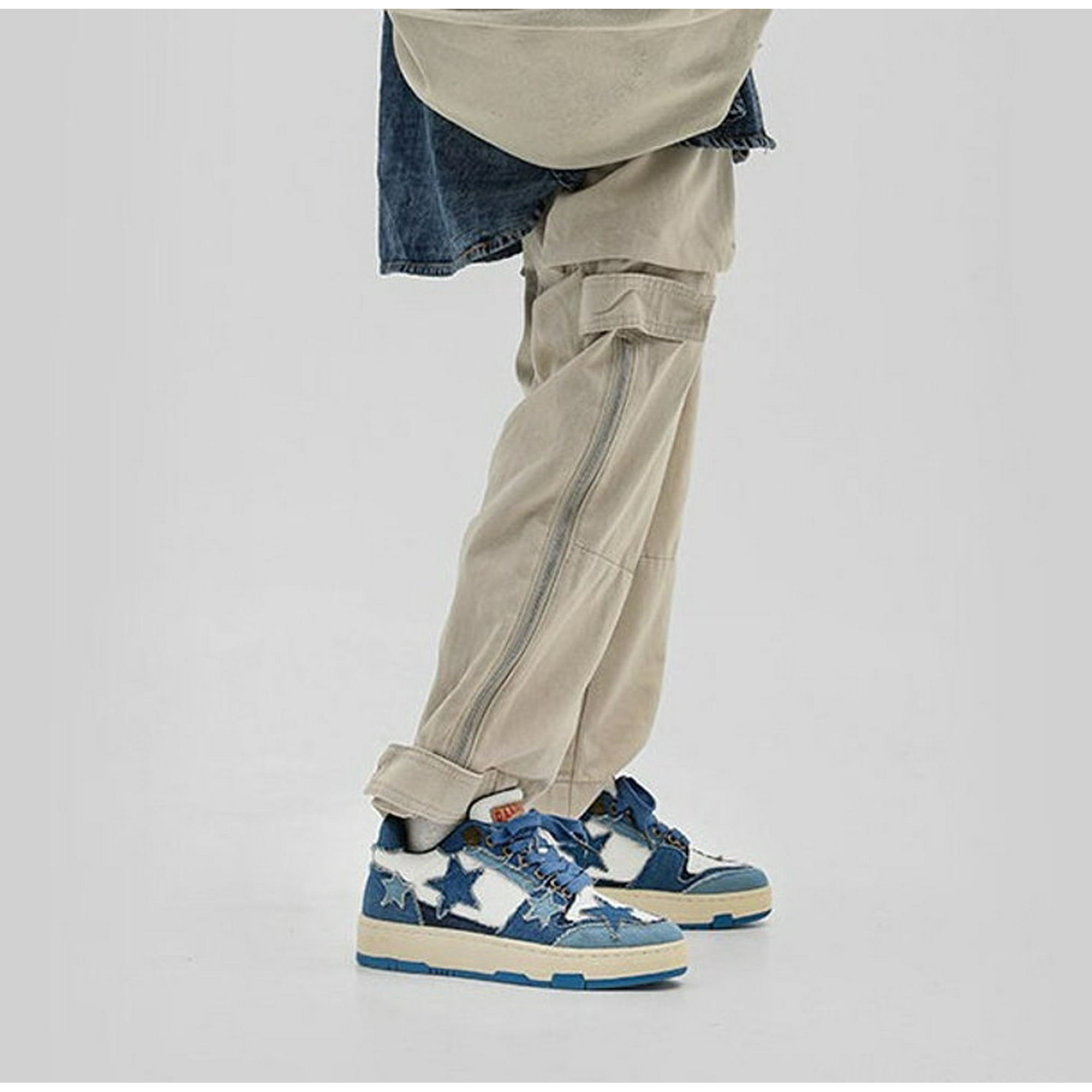 Denim patch sneakers stars applique classic trainers jeans skater shoes retro chunky high tops in blue white Blue 43 EU Walmart